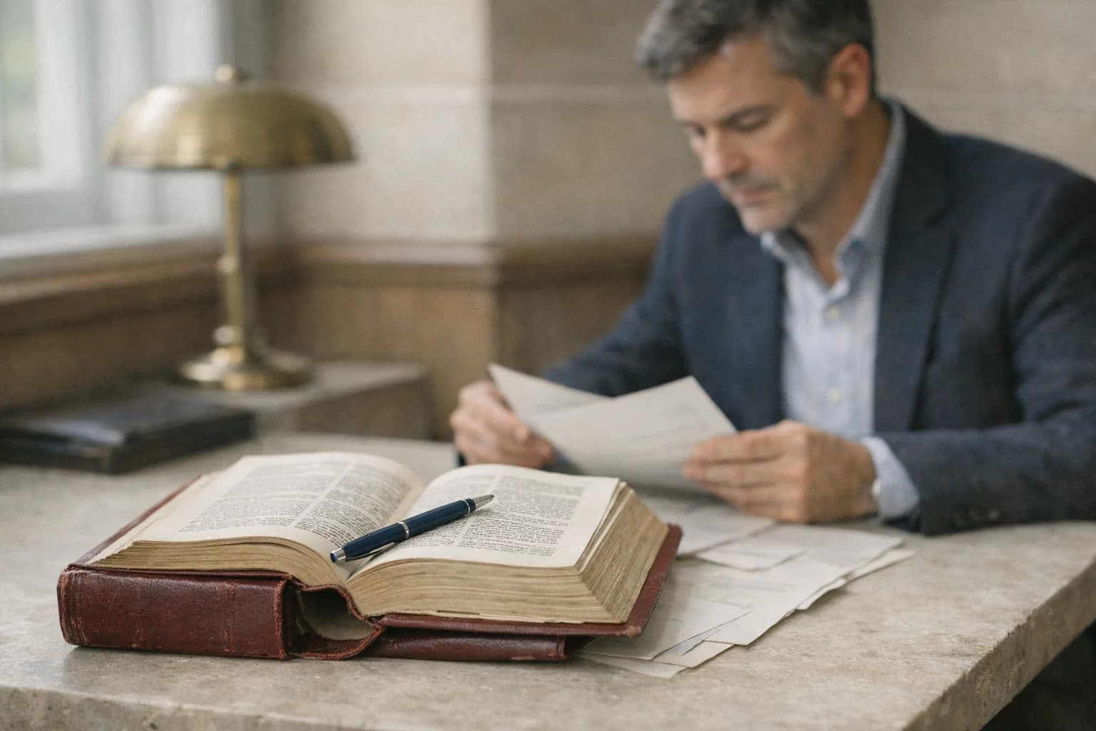 Code général des impôts et documents fiscaux posés sur un bureau en pierre