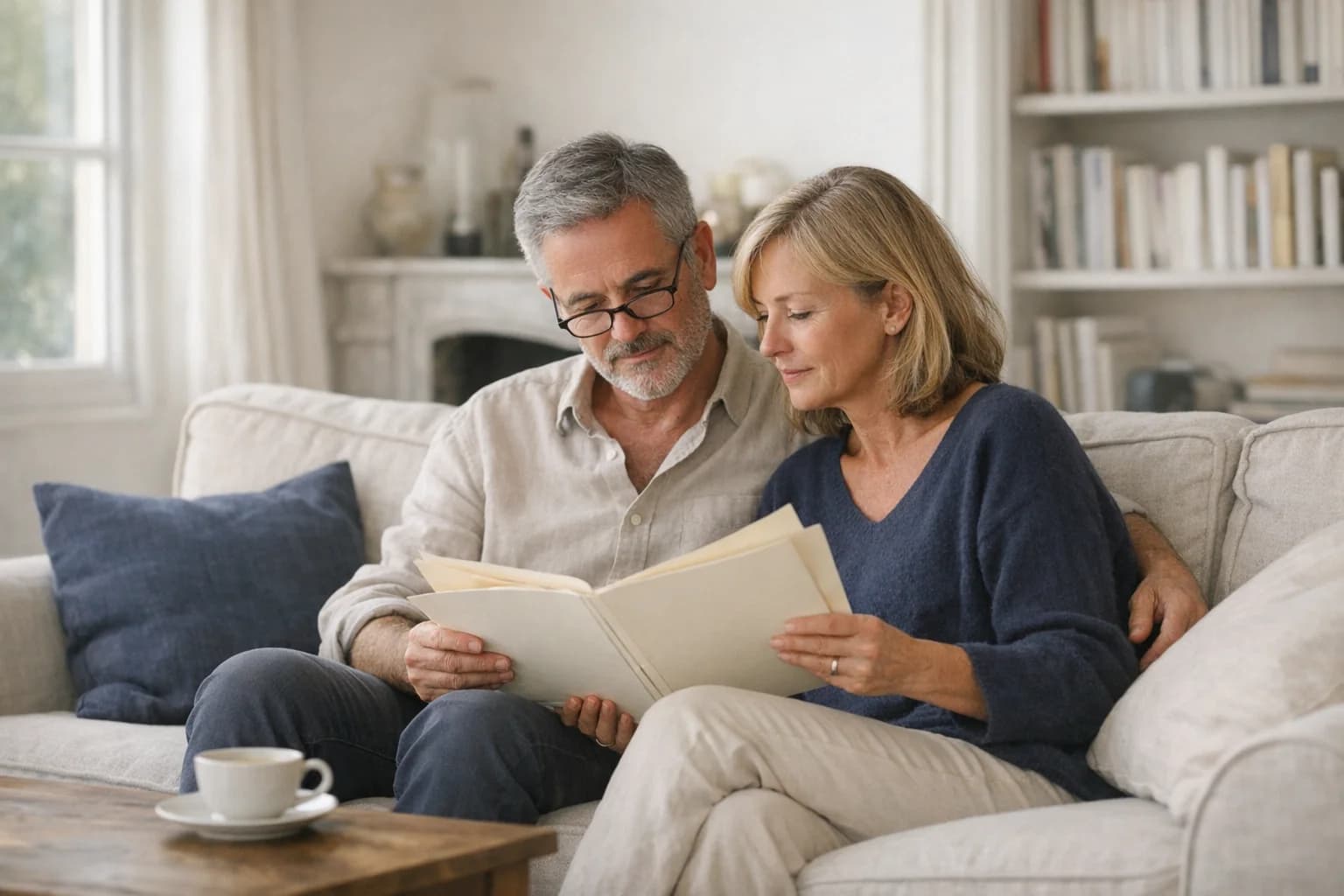 Couple senior consultant des documents financiers ensemble